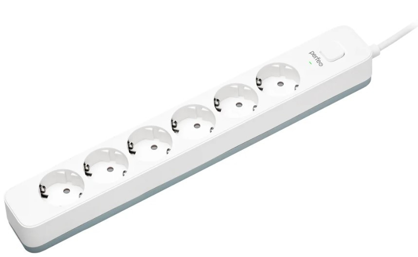 Сетевой фильтр Perfeo "POWER STREAM", 2500W, 1,5м, 6 розеток, белый