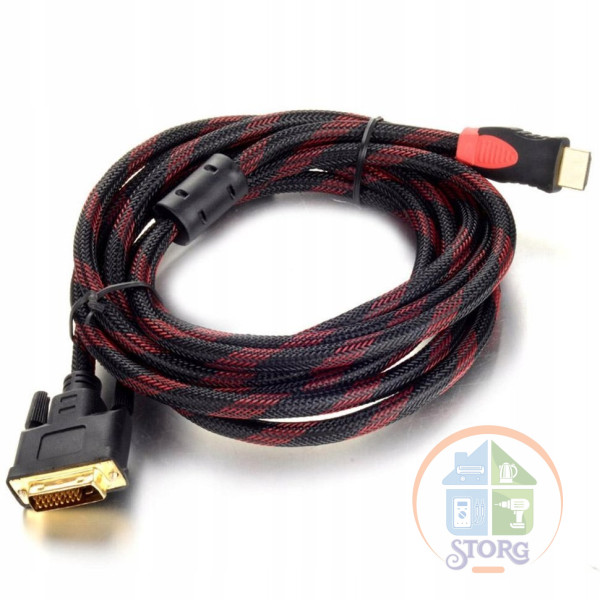 Кабель S-TORG HDMI-DVI-D M/M 3м (в оплетке)