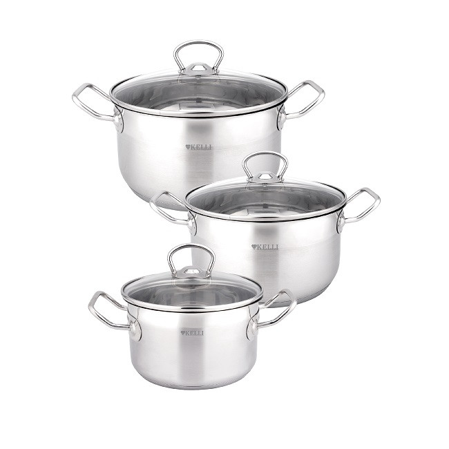 Набор кастрюль 6 предметов KELLI KL-4736, 3 кастрюли 2л, 2.6л, 3.6л, 3 крышки