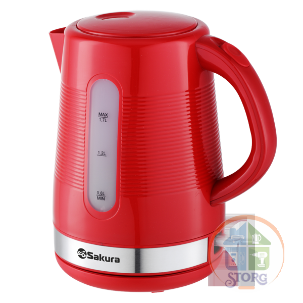 АКЦИЯ! Чайник электрический SAKURA SA-2343R (Красный; 1.7л; 2200Вт; Пластиковый; Диск)