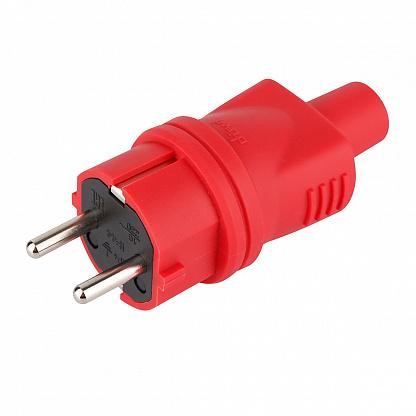 Вилка сетевая прямая каучуковая, с/з, 16A, 230В, IP44, красная, 27455 1, duwi