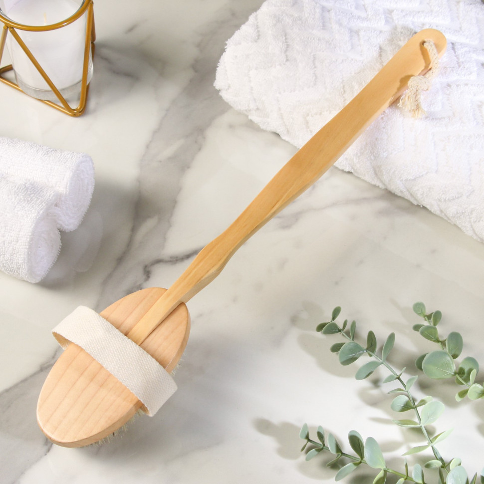 Щётка массажная из натуральной щетины (C ручкой; Гладкая; Свиная щетина) 3259299