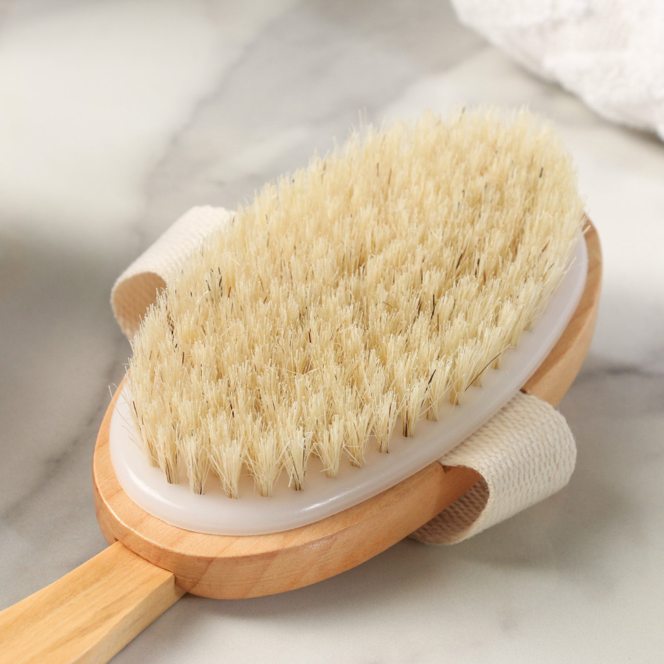 Щётка массажная из натуральной щетины (C ручкой; Гладкая; Свиная щетина) 3259299