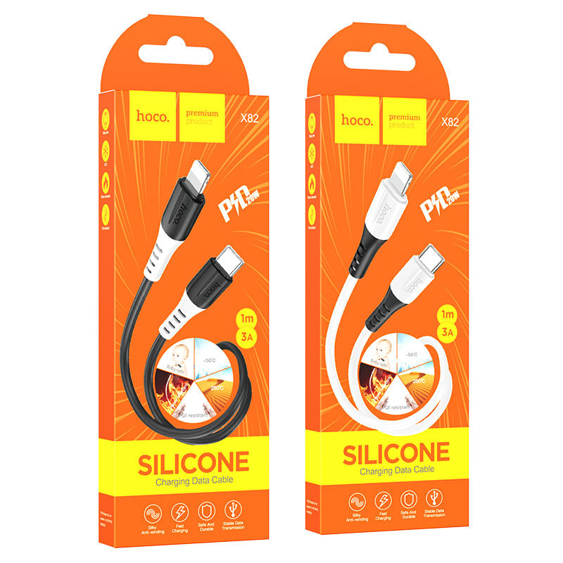 Дата-кабель PD HOCO X82 PD20W Silicone Type-C на Lightning , 1м, силиконовый, Белый Дата-кабель PD HOCO X82 PD20W Silicone Type-C на Lightning , 1м, силиконовый, Белый