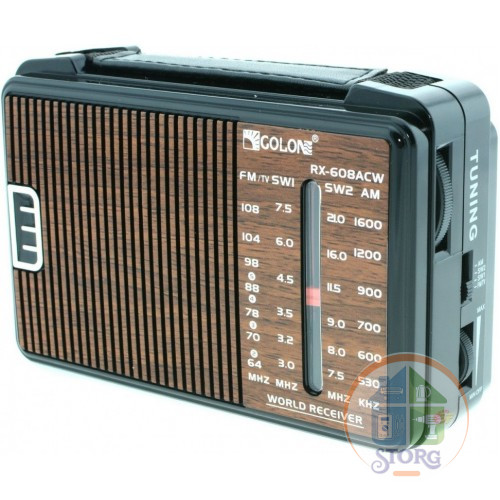 Радиоприемник GOLON RX-608 (fm-64), 160х110х55мм, FM, УКВ, СВ, КВ, от сети и бат.R20, AUX