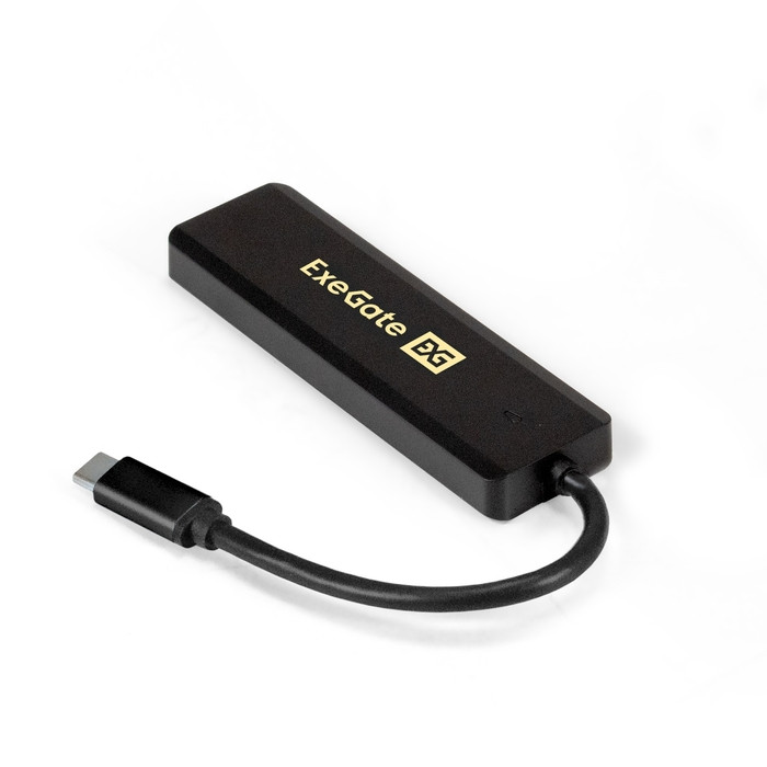 Хаб USB (концентратор) ExeGate DUB-4CP/1 (кабель-адаптер USB Type C --> 4xUSB3.0, Plug&Play, черный) <EX293986RUS>