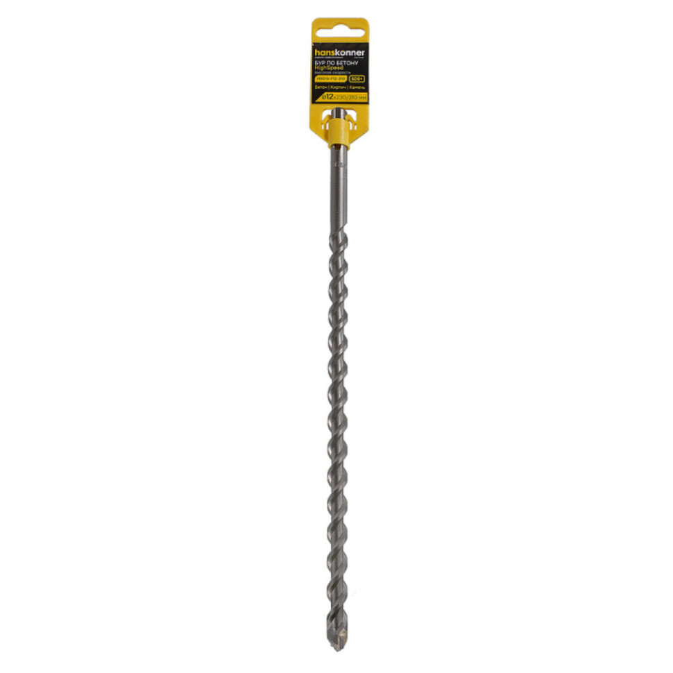 Бур SDS+ Hanskonner H9019-F12-310, 12×310 мм, плоский резец, U-спираль, HIGH SPEED