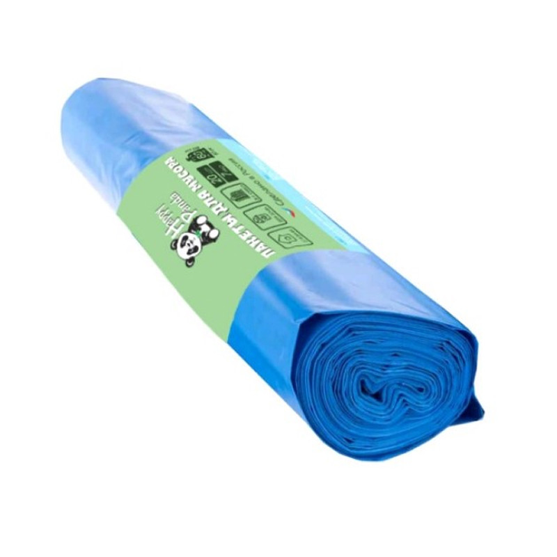Пакет для мусора Happy Panda HP-GB03-60 60л в рулоне 20шт, 13 мкр, с завязками, синий