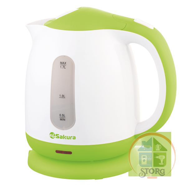 Чайник электрический SAKURA SA-2344WG 1.7л, 2200Вт, диск,отключение при закипании/без воды,индикатор