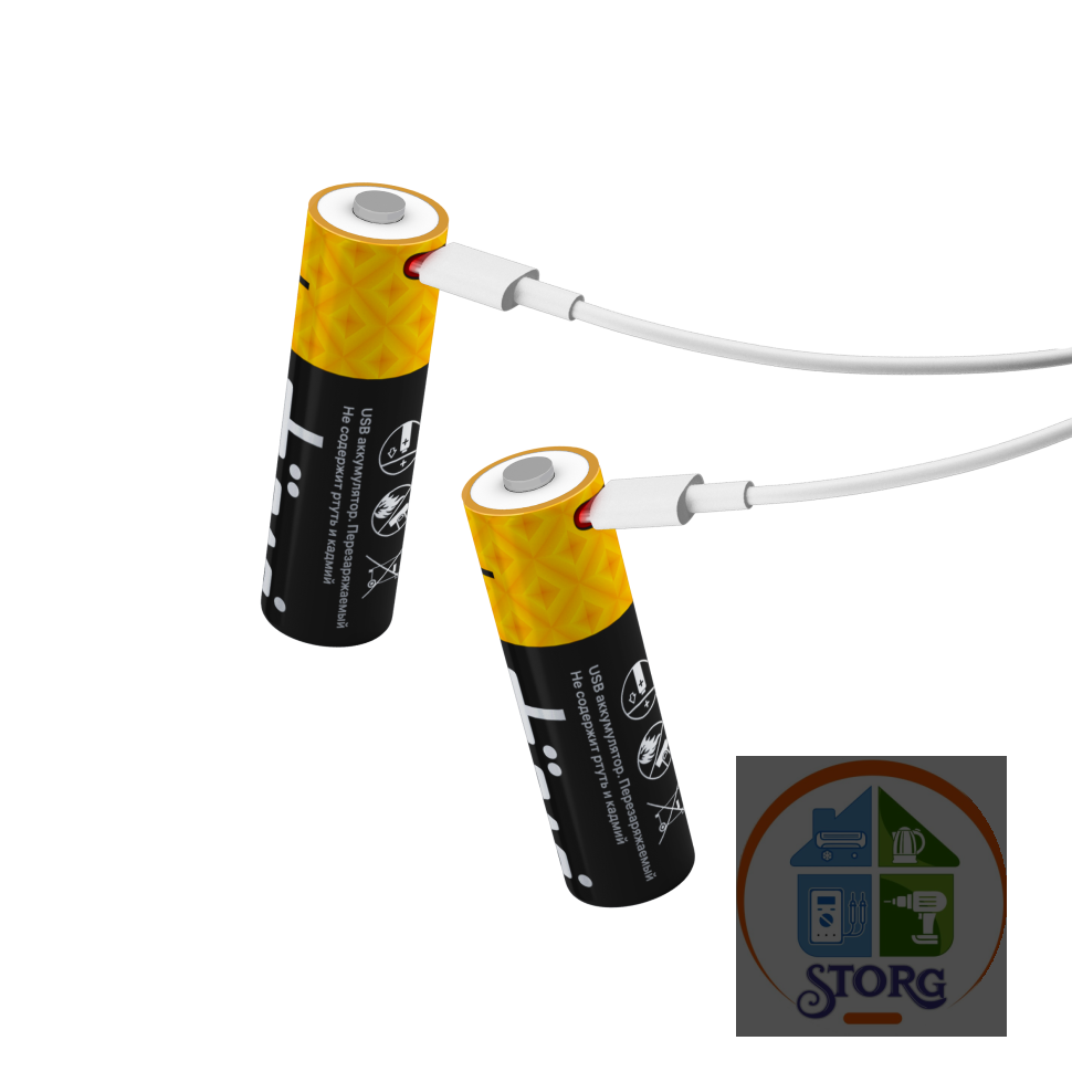 Аккумулятор USB-С, Li-ion, АА, 1,5В, 1800мАч, 2шт, кабель для зарядки, Duwi 62010 5