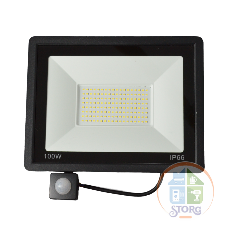 Прожектор светодиодный SPARTUM AC165-265V 100W/2310lm IP65 6500K с датч/движ.
