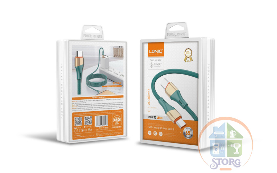 LDNIO LS631C/ USB кабель PD: Type-C--Type-C/ 1m/ 65W/ медь/ Нейлоновая оплетка/ Gray