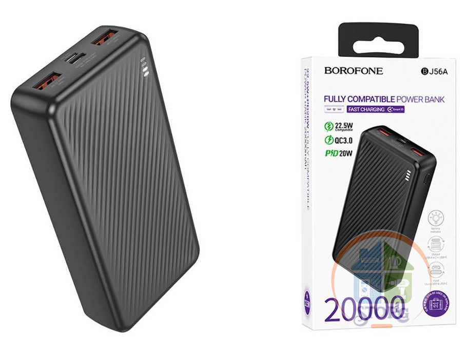 Внешний АКБ (Power bank) 20000mAh 2USB+Type-C PD 20W+22,5W LED Borofone BJ56A (Black)