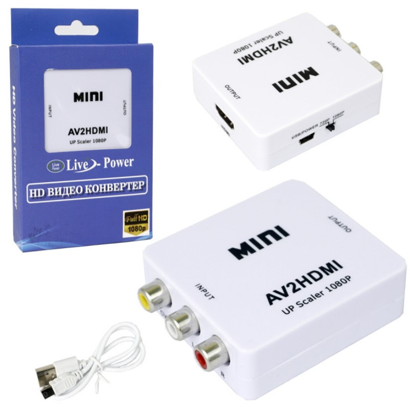 Адаптер S-TORG Mini AV/HDMI 1080p Converter to 3RCA (white)