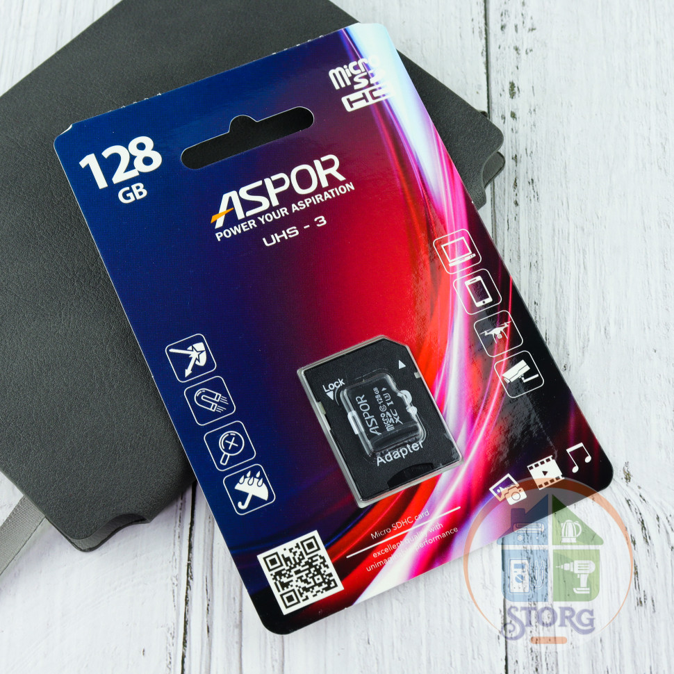 Карта памяти Aspor microSDHC 128GB Class10 UHS-3 + adapter