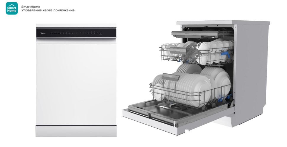 Посудомоечная машина отдельностоящая Midea MFD60S150Wi белый, 14компл, совместно с Яндекс Алиса Посудомоечная машина отдельностоящая Midea MFD60S150Wi белый, 14компл, совместно с Яндекс Алиса