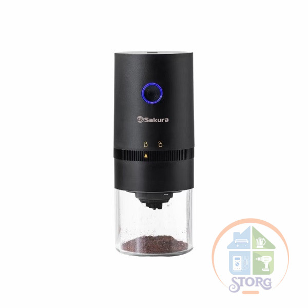 Кофемолка SAKURA SA-6174BK, черный, загрузка 25г, жернов.сист.помола, аккум Li-Ion USB