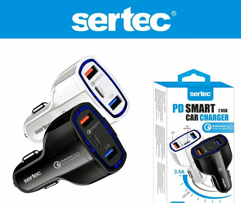 АЗУ SerteC STC-1100, USB, QC3.0 + micro кабель - белый