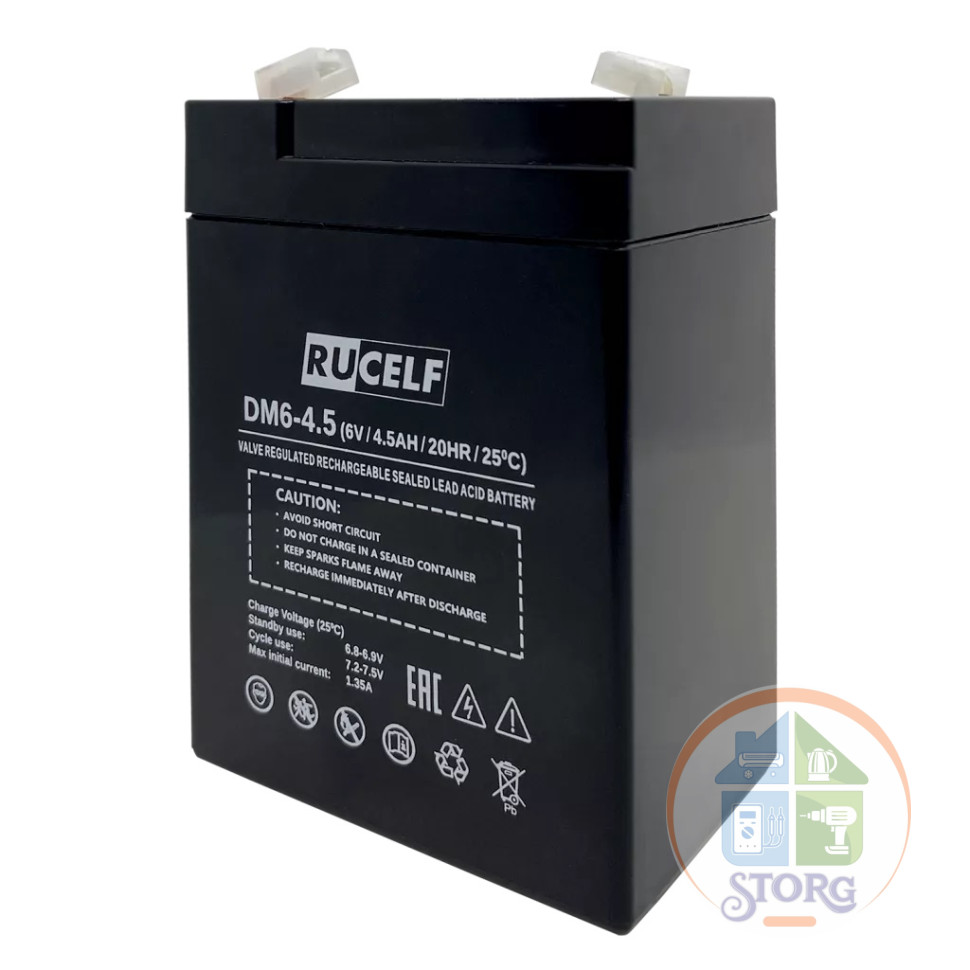 Аккумуляторная батарея RUCELF DM6-4.5, 6В, 4.5А.ч, AGM, 12 мес. гарантии