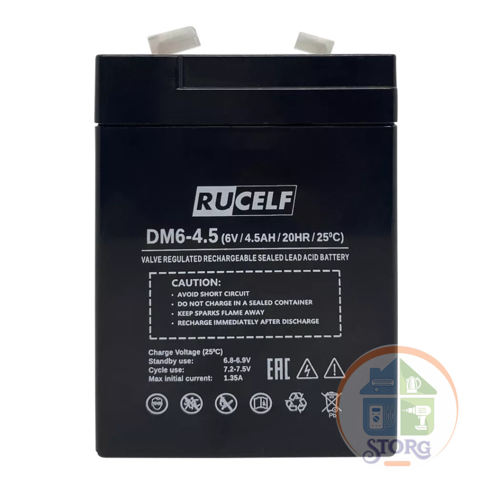 Аккумуляторная батарея RUCELF DM6-4.5, 6В, 4.5А.ч, AGM, 12 мес. гарантии