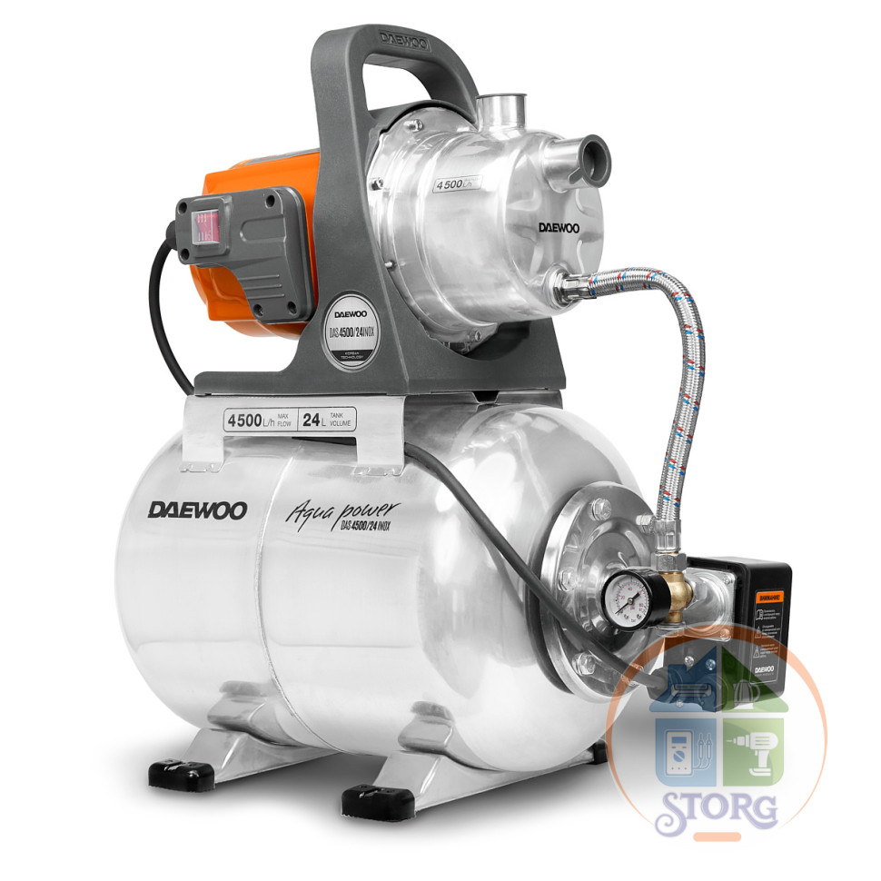 Насосная станция DAS 4500/24 INOX DAEWOO, 24л, 1300Вт, выс.подач. 50м,глуб.всас. 8м