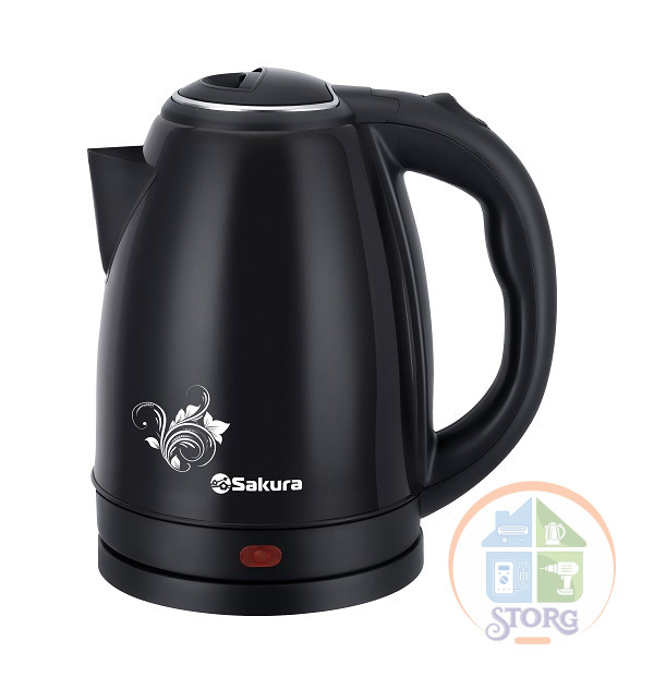 Чайник электрический SAKURA SA-2134BK (Черный; Объем 1.8л; Мощность 1800Вт; Нерж.сталь;Закр.нагр.эл)