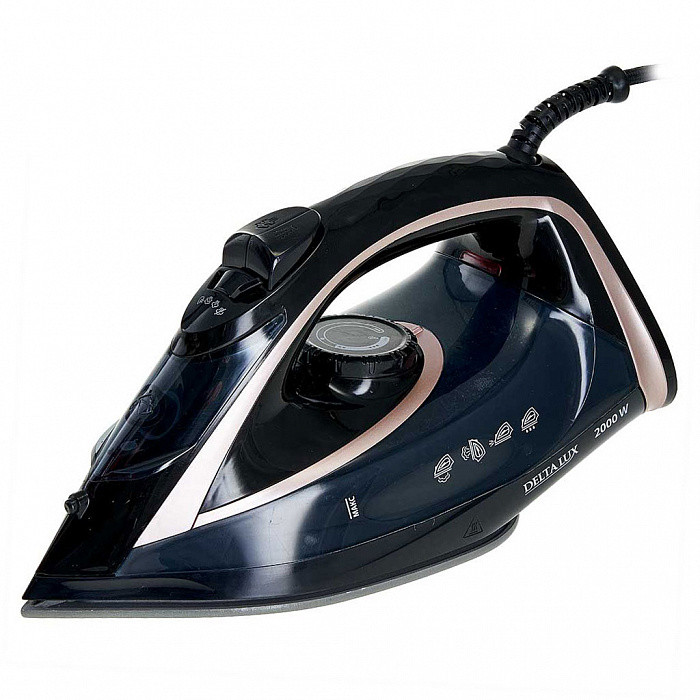 Утюг DELTA LUX DE-3001, черный с бронзовым, 2000 Вт, КЕРАМИКА, САМООЧИСТКА,ПАРОВОЙ УДАР, 320мл(10)
