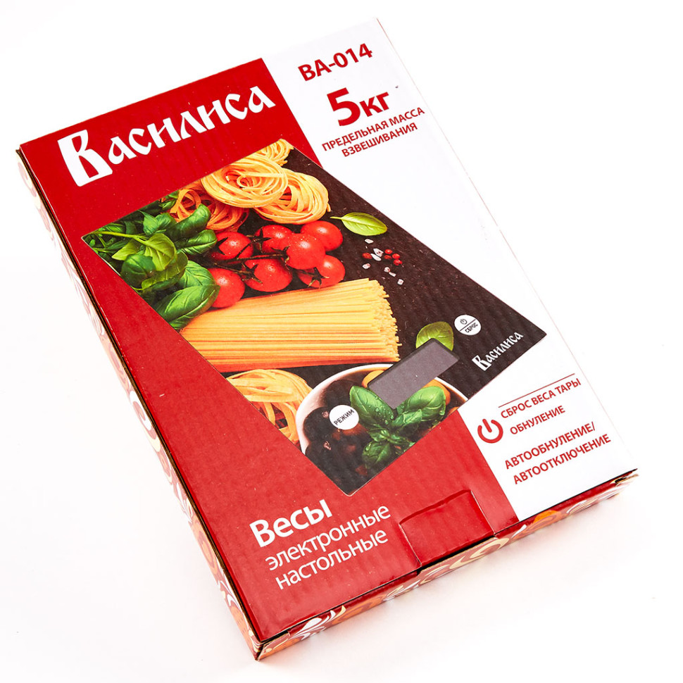 Весы настольные электронные ВАСИЛИСА ВА-014 "Итальянская кухня", 5 кг, 20х14,5х2 см, стекло, LCD-дисплей, точность взвешивания ± 1 г