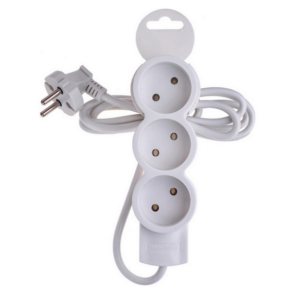 Сетевой удлинитель бытовой, 3 гнезда, 3м, б/з, без выключателя, с держателем, 2200Вт, 10А, 32002 1, duwi