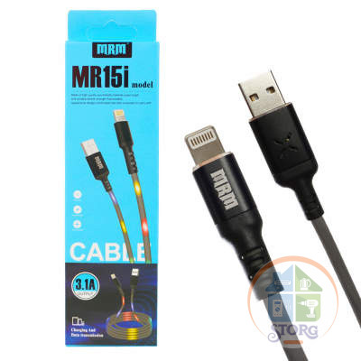 Кабель USB MRM MR15i LED Lightning 1000mm (black) RGB подсветка, 3.1A