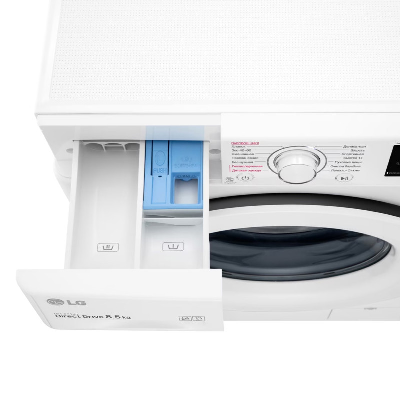 Стиральная машина LG F2V3GS3W, 8.5кг, инверт. мотор с прямым приводом, пар Steam™, AI DD™, 60x85x47.5