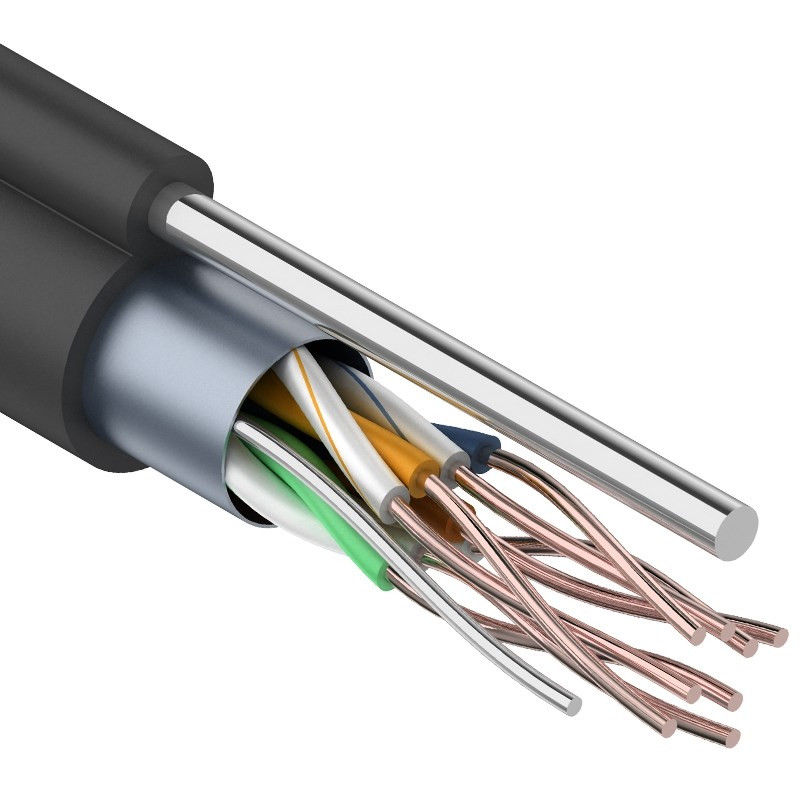 Кабель REXANT витая пара F/UTP, CAT 5e, PE, 4PR, 24AWG, OUTDOOR, SOLID, черный, с тросом, 305 м