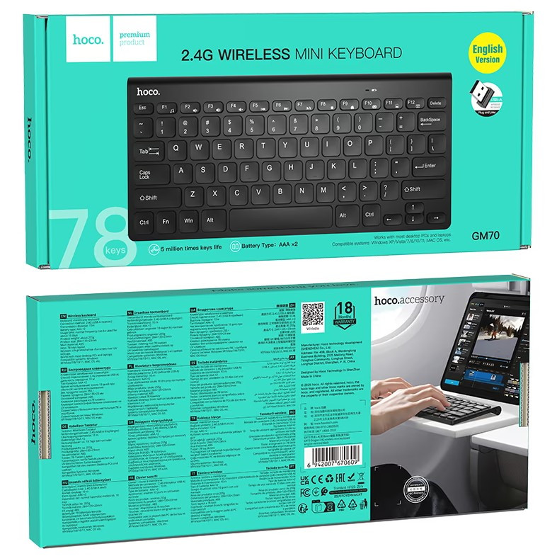 Клавиатура беспроводная Hoco GM70, 78 кн (black)