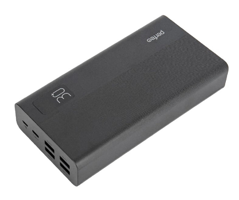 Perfeo Powerbank MOUNTAINS 30000 mAh/LED дисплей/PD + QC 3.0/Type-C/4 USB/Выход: 3A, max 22.5W/Black