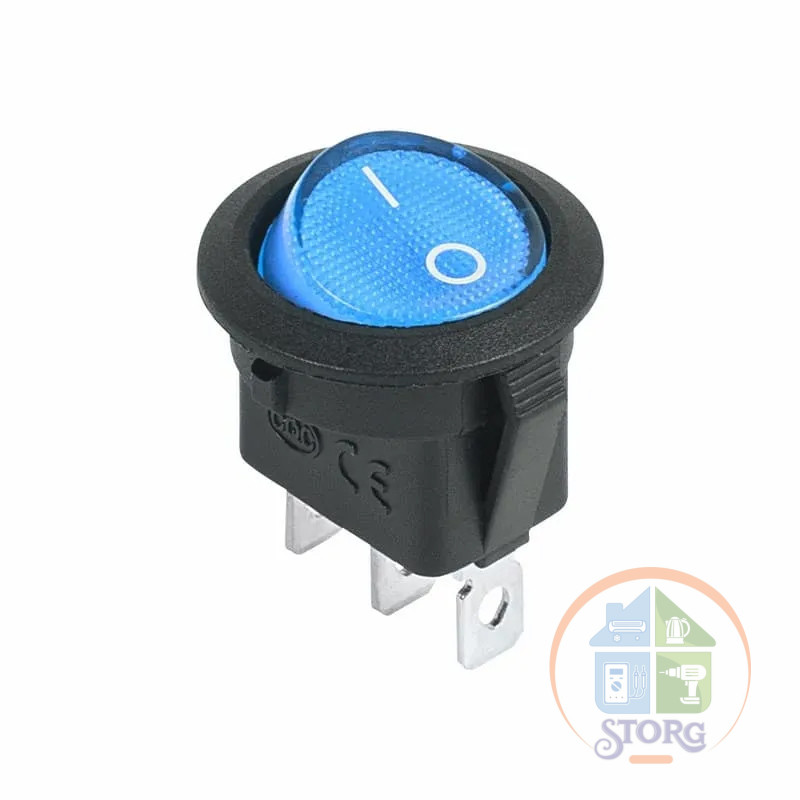 Выключатель клавишный круглый 12V 20А (3с) ON-OFF синий  с подсветкой  REXANT
