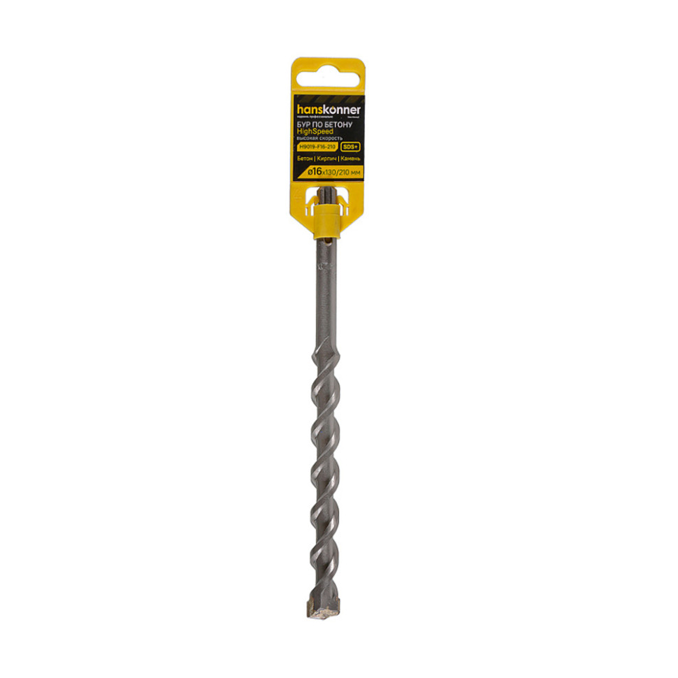 Бур SDS+ Hanskonner H9019-F16-210, 16×210 мм, плоский резец, U-спираль, HIGH SPEED