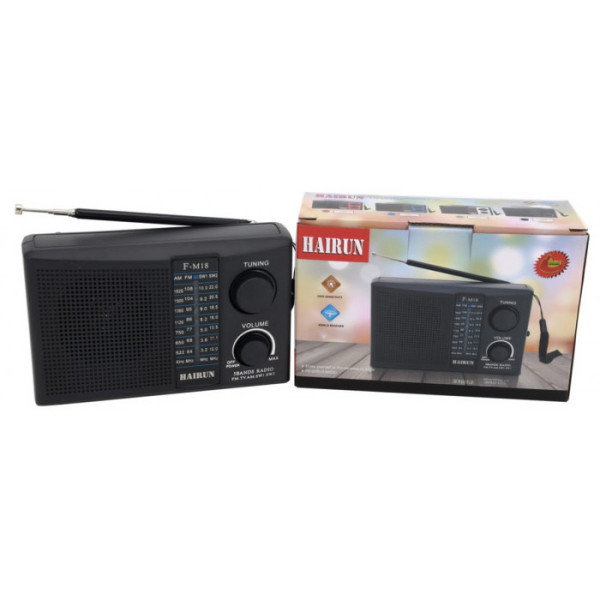 Радиоприемник HAIRUN F-M18+аккумулятор 18650 (fm от 64), габ.упаковки 10х17х5см