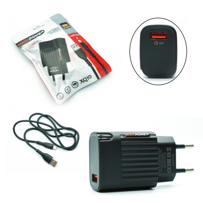 СЗУ MRM XQ10 QC3.0 5V/3.1A 18W 1USB + кабель Lightning 1м Black