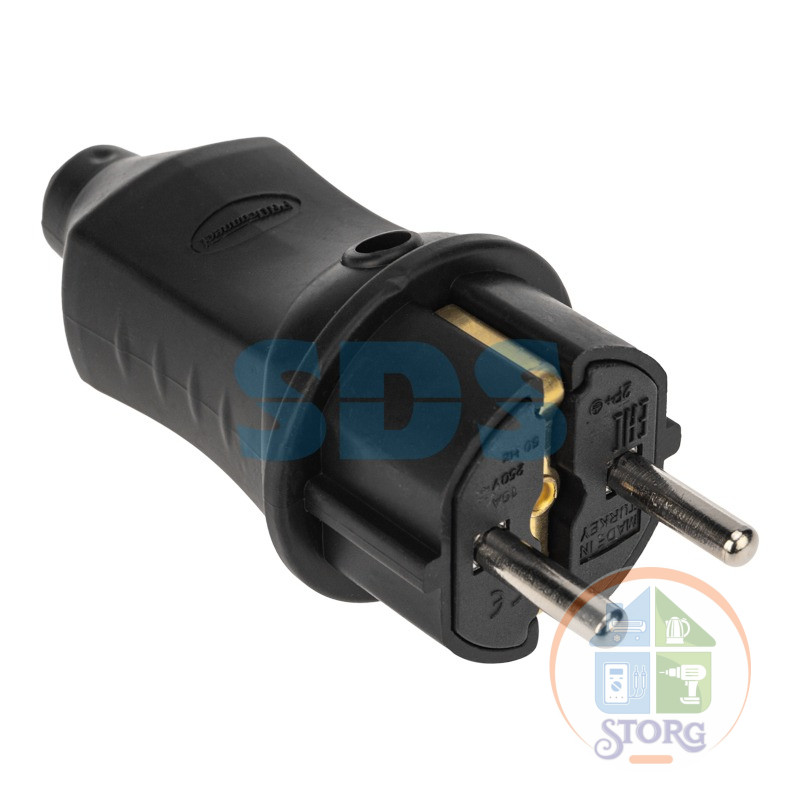 Вилка сетевая прямая влагозащищенная 2P+PE 230V, 16А, IP44, каучук, PROconnect