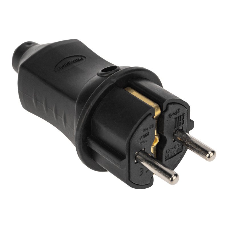 Вилка сетевая PROconnect прямая влагозащищенная 2P+PE 230V, 16А, IP44, каучук