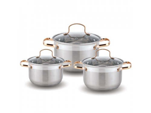 Набор кастрюль 6 предметов KELLI KL-4214, 3 кастрюли 2.1л, 3л, 4л, 3 крышки