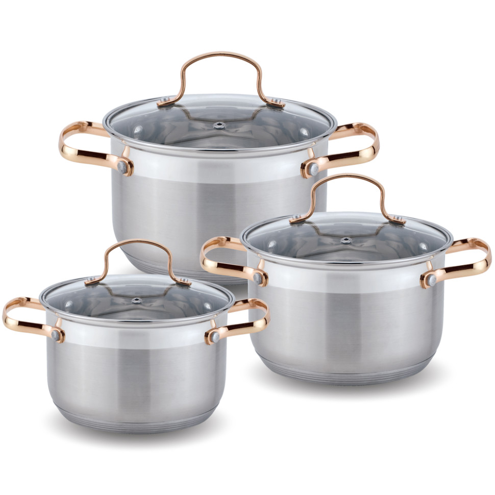 Набор кастрюль 6 предметов KELLI KL-4214, 3 кастрюли 2.1л, 3л, 4л, 3 крышки