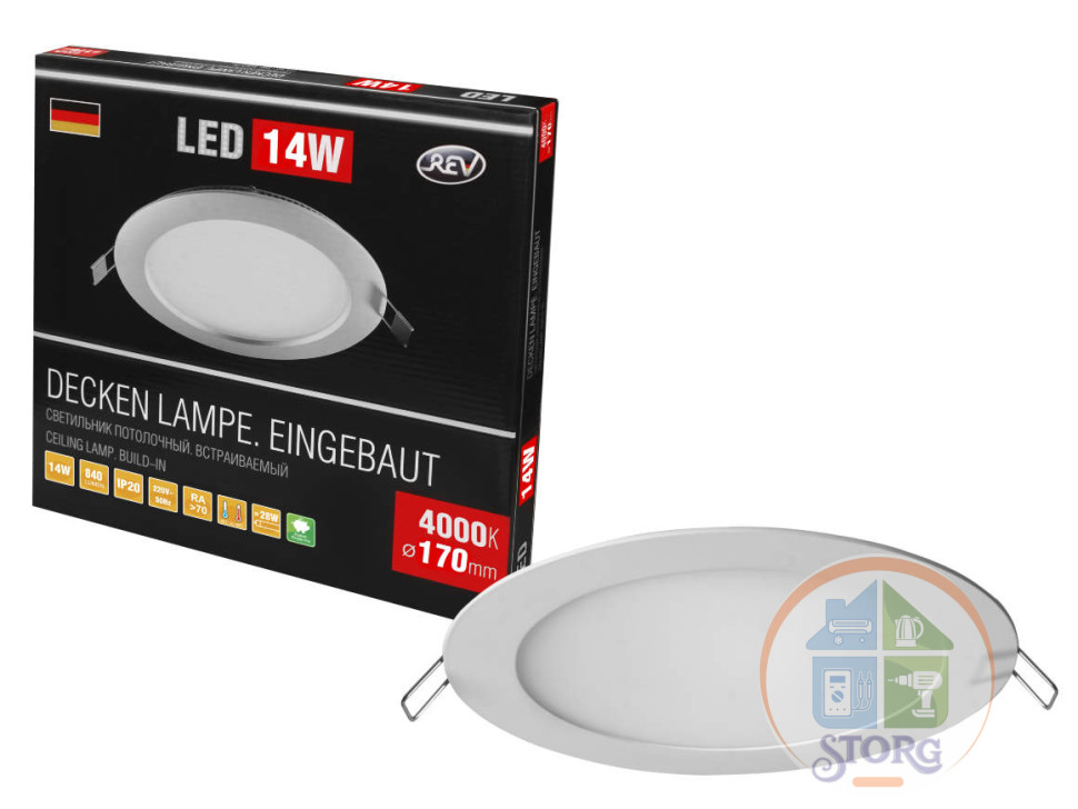 Панель светодиодная встраиваемая REV SuperSlim Round, круглая Ф170мм, 14W, 4000К