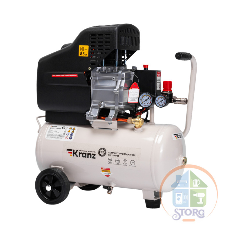 Компрессор воздушный KR-1500/24, 1500Вт, 230 л/мин, 24л KRANZ