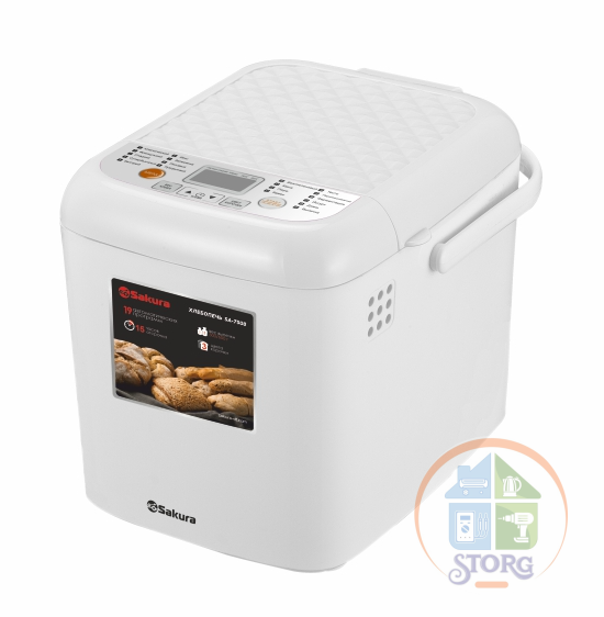 Хлебопечь SAKURA SA-7508W, белый, 500Вт, 19 программ, вес хлеба 500/600г, кнопочное управл