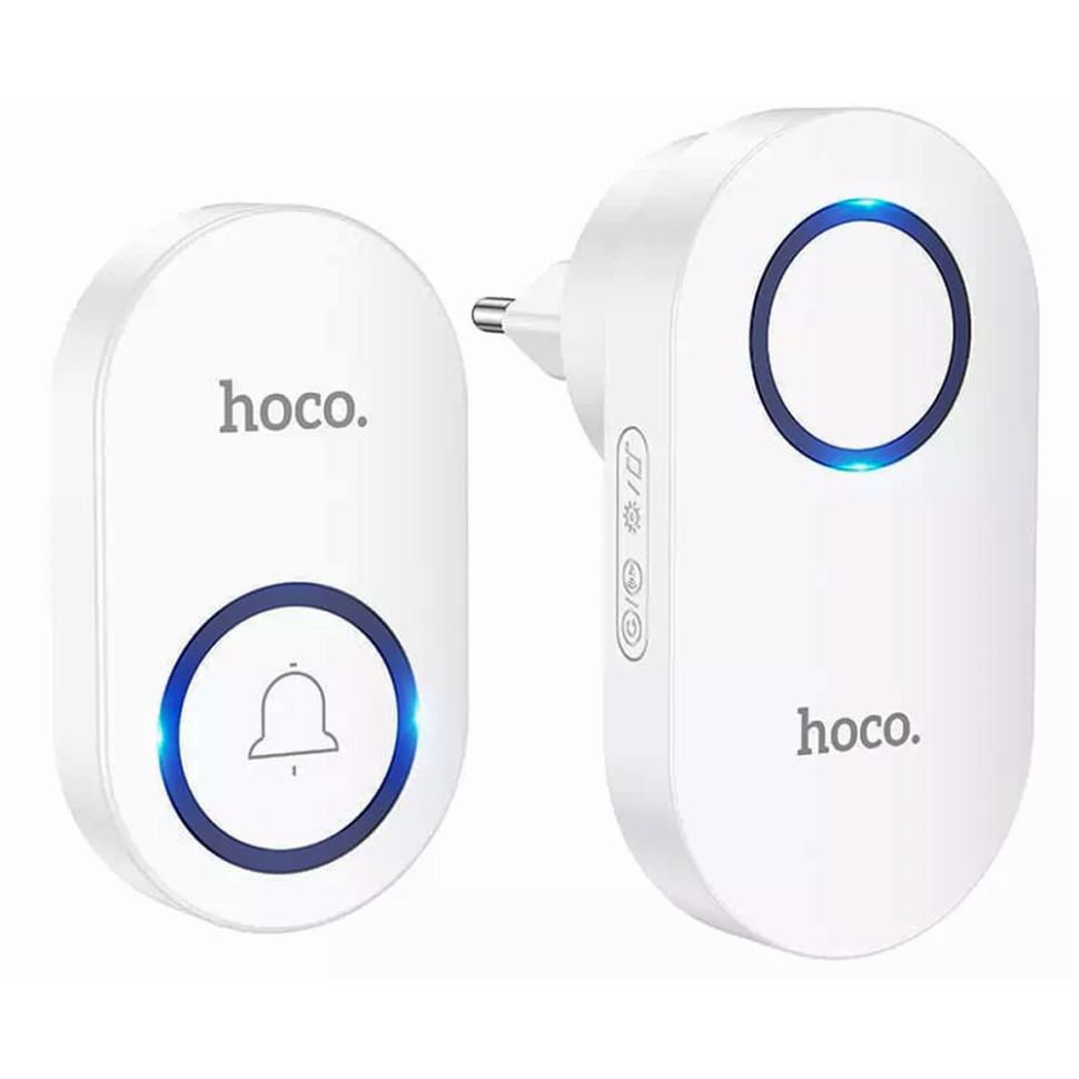 Беспроводной дверной звонок HOCO HI25, 60 мелодий, дальность до 150м (EU) (Белый)