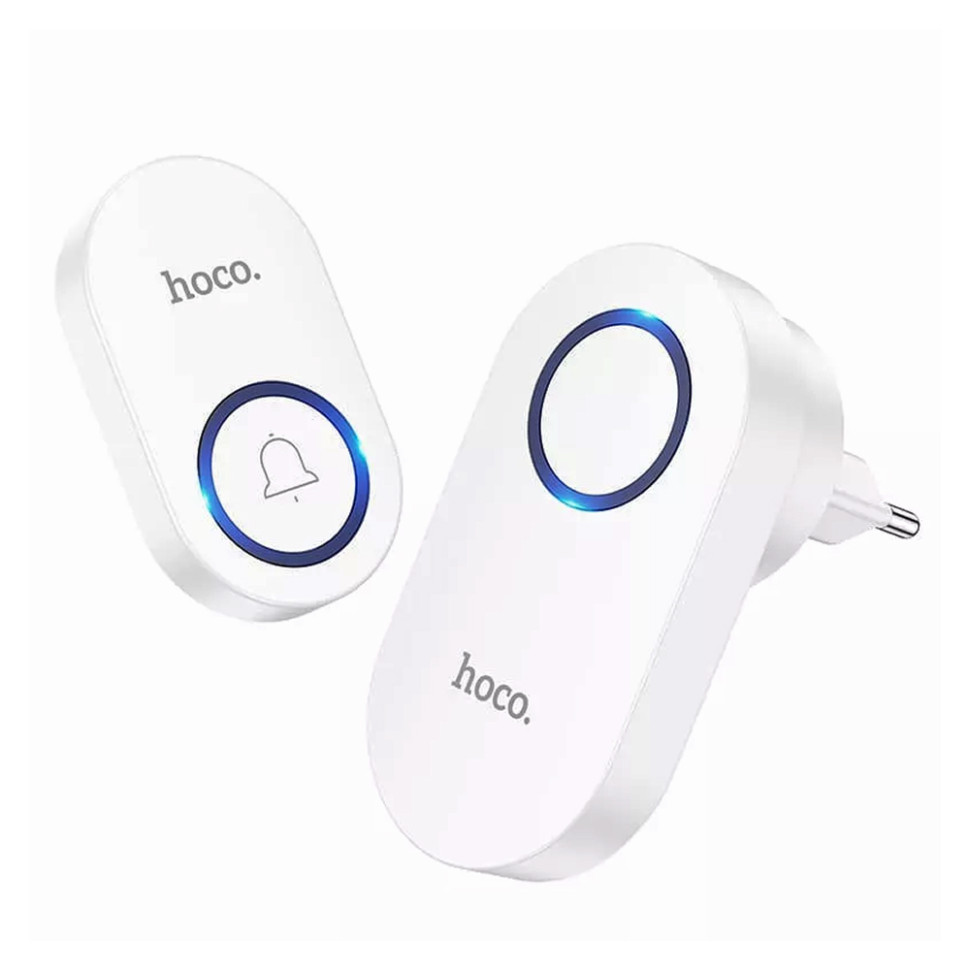 Беспроводной дверной звонок HOCO HI25, 60 мелодий, дальность до 150м (EU) (Белый)