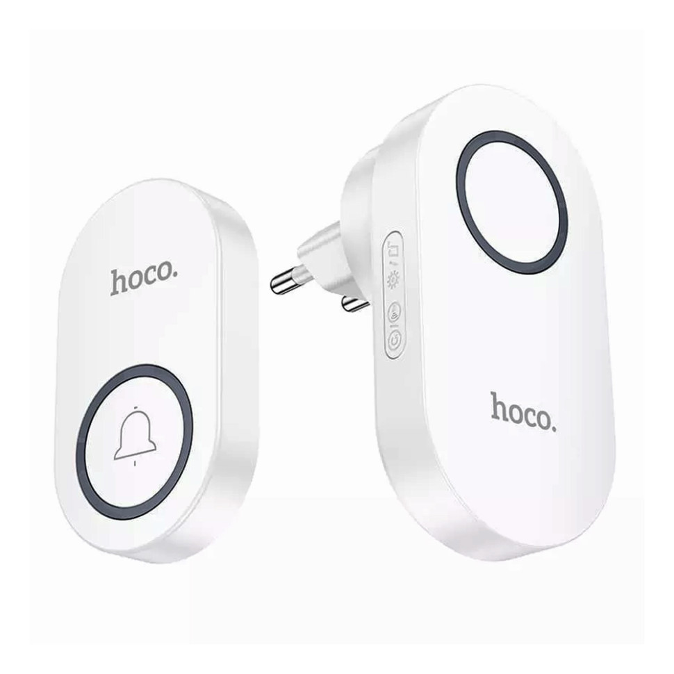 Беспроводной дверной звонок HOCO HI25, 60 мелодий, дальность до 150м (EU) (Белый)
