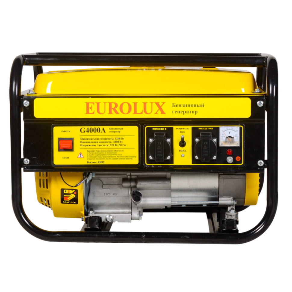 Генератор бензиновый Eurolux G4000A (3/3.3кВт, 220-230В, 1фаза, 4-такт., 68 дБ, AVR, ручной)