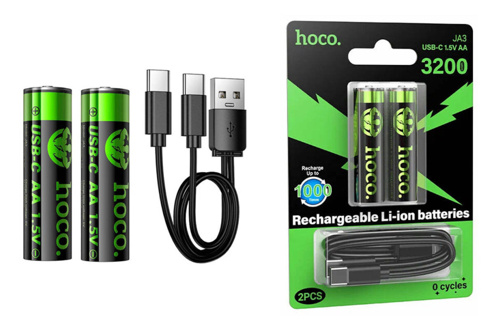 Аккумуляторы HOCO JA3 AA 2pcs, по 3200mWh, с кабелем Type-C (цена за уп.2шт)